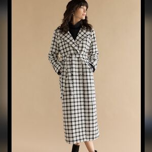 New Black and White Houndstooth Long Jacket